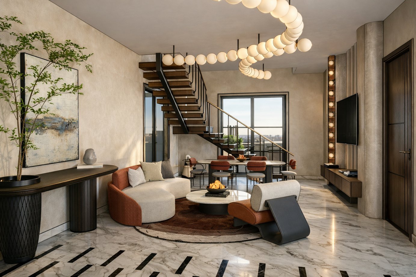 Living room interior of a villa at Ganga Vana Villas
