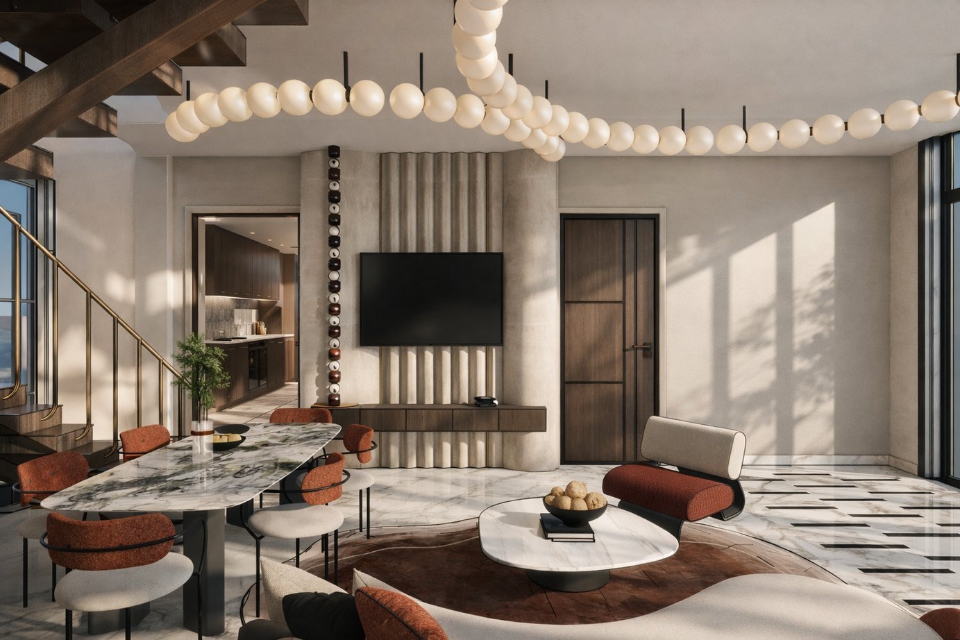 Lounge seating and dining detail inside a Ganga Vana Villas home